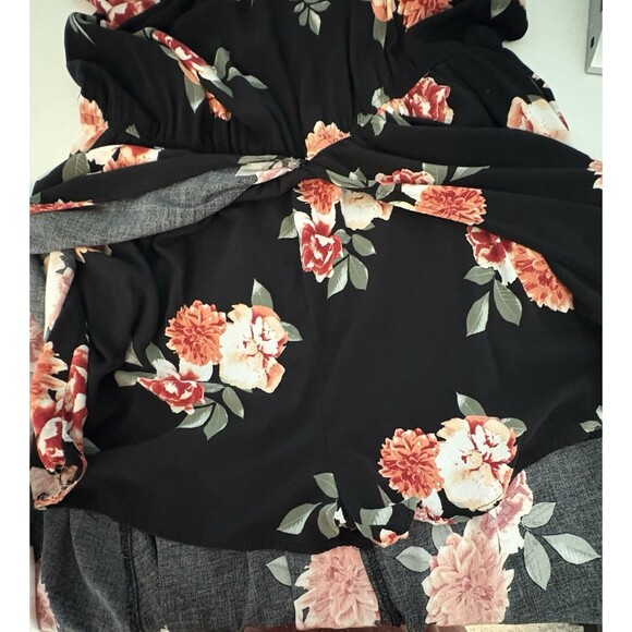 Rue+ Dress Womens Plus 2X Black Pink Floral Made-in Romper Hi-Low Hem Cottagecor - Picture 2 of 5
